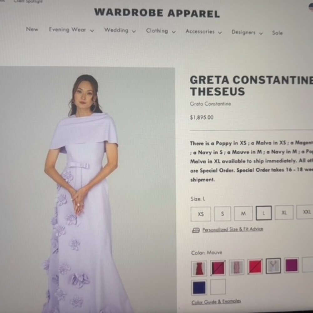 Greta Constastine- Thesus Style-Lavendar Formal Long Dress Size 14/16